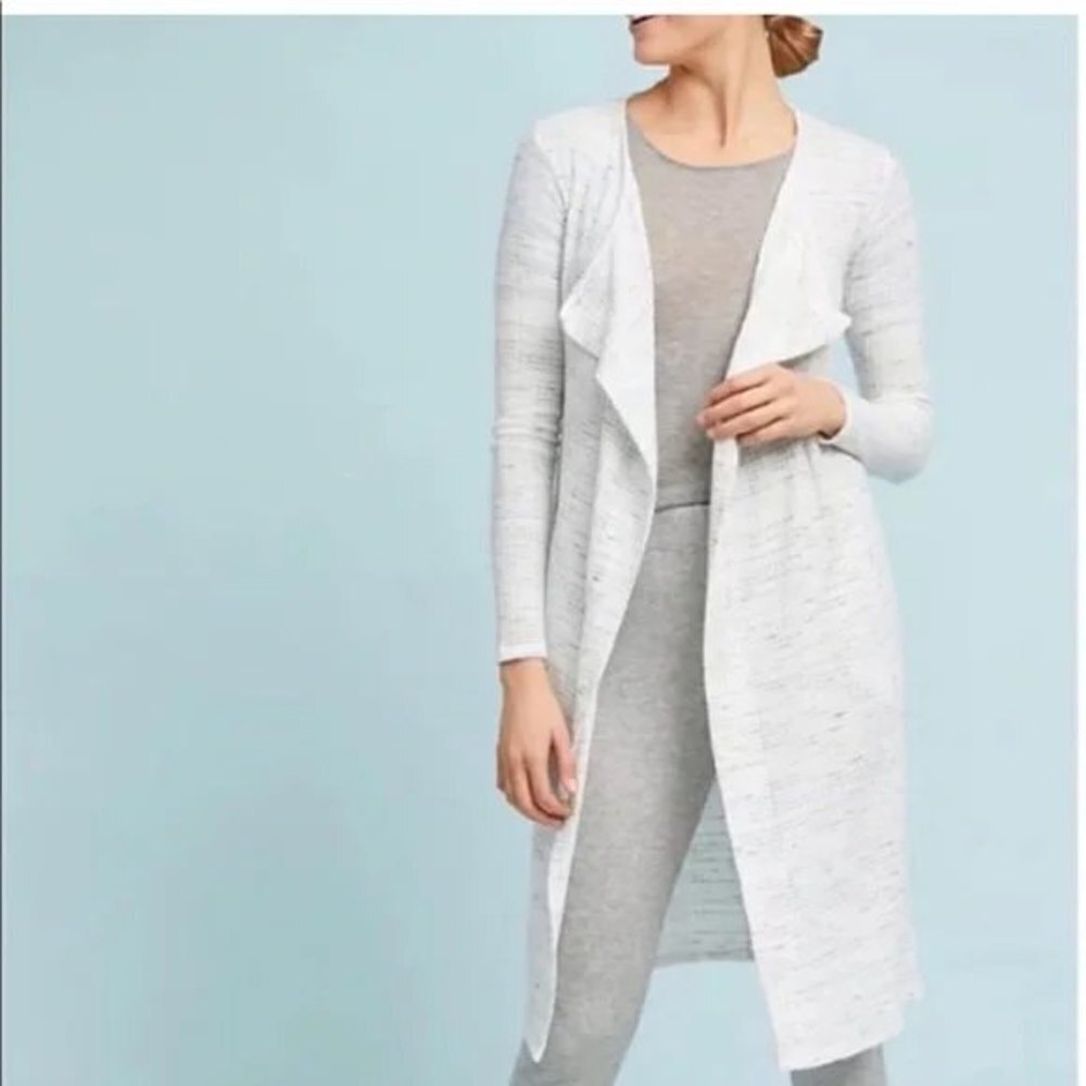 ANTHROPOLOGIE Saturday Sunday Cream Gray Long Sleeve Duster Cardigan Size Large